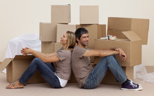 Packed boxes and furniture ready for a Colliers Wood move